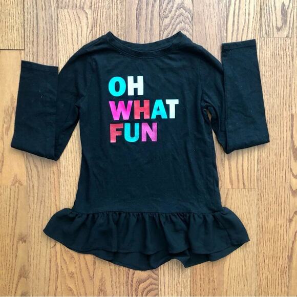 Cat & Jack Oh What Fun Graphic Peplum Long Sleeve Black Top Girl’s Size 10/12 - Picture 5 of 5